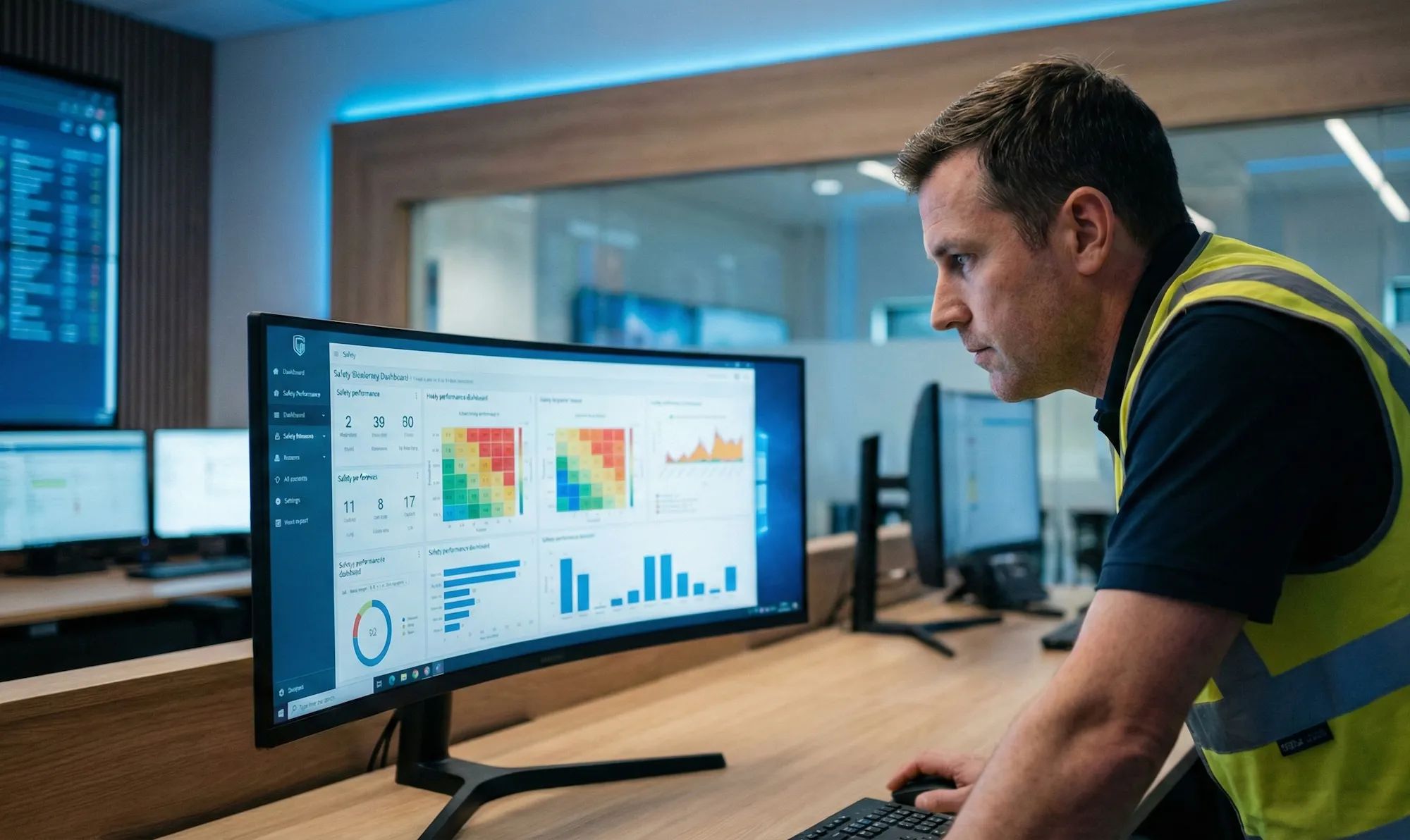 Professionista analizza dati di sicurezza